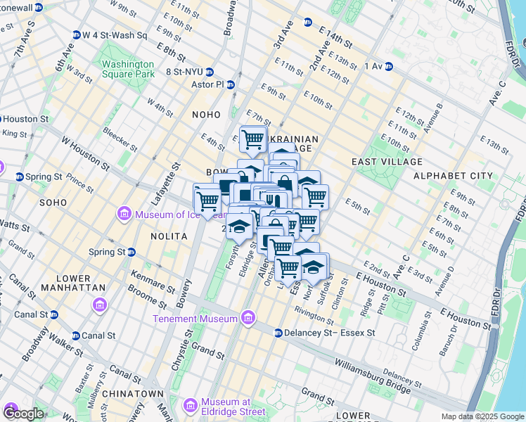 map of restaurants, bars, coffee shops, grocery stores, and more near in New York
