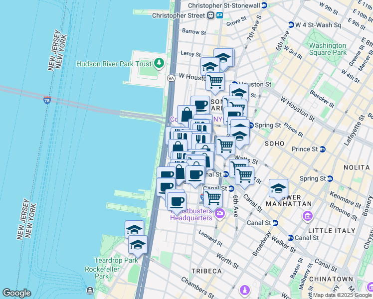 map of restaurants, bars, coffee shops, grocery stores, and more near in New York