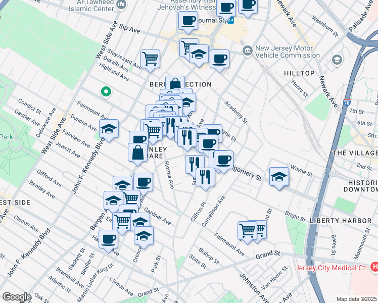 map of restaurants, bars, coffee shops, grocery stores, and more near 246 Summit Avenue in Jersey City