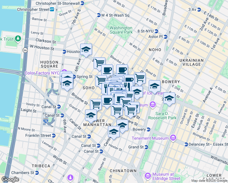map of restaurants, bars, coffee shops, grocery stores, and more near in New York