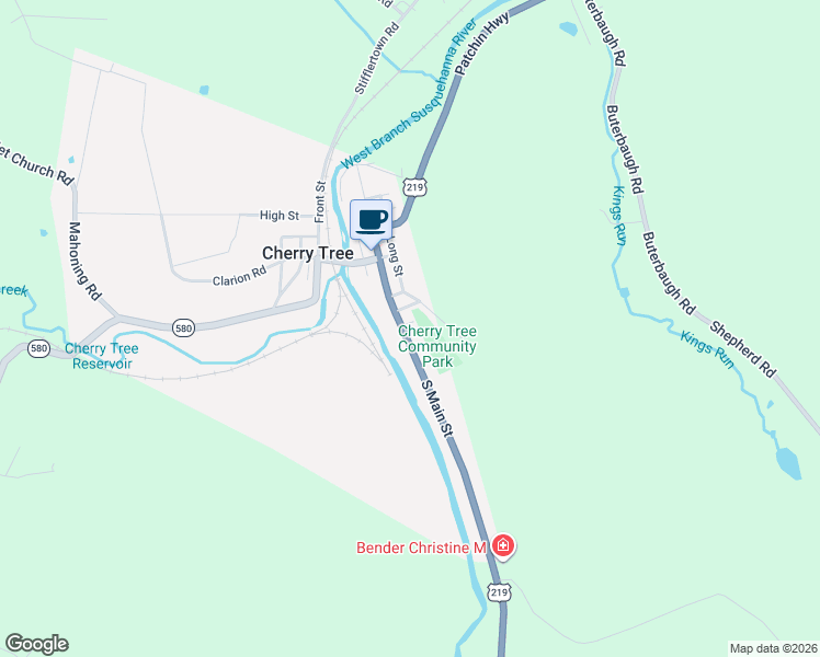 map of restaurants, bars, coffee shops, grocery stores, and more near 300 South Main Street in Cherry Tree