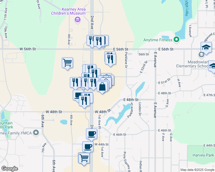 map of restaurants, bars, coffee shops, grocery stores, and more near 5055 2nd Avenue in Kearney
