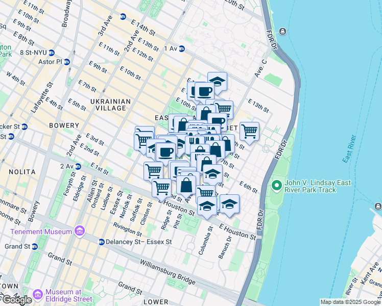 map of restaurants, bars, coffee shops, grocery stores, and more near in New York