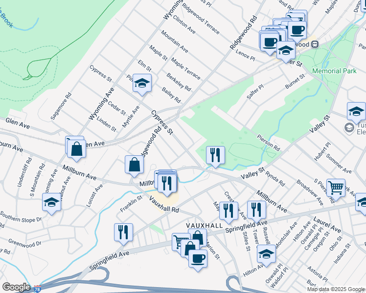 map of restaurants, bars, coffee shops, grocery stores, and more near 37 Cypress Street in Essex County