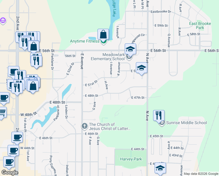 map of restaurants, bars, coffee shops, grocery stores, and more near 4949-5099 H Avenue in Kearney