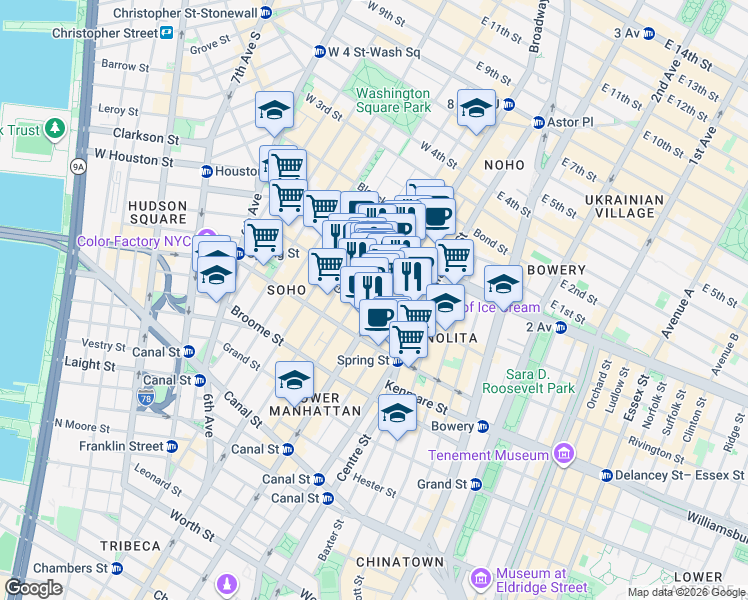 map of restaurants, bars, coffee shops, grocery stores, and more near in New York