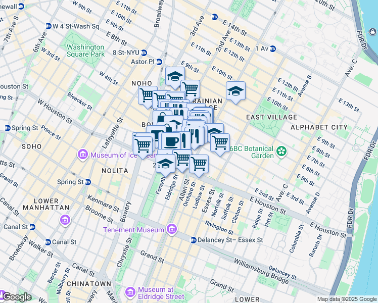 map of restaurants, bars, coffee shops, grocery stores, and more near in New York