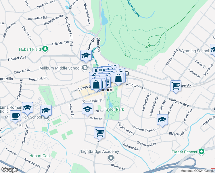 map of restaurants, bars, coffee shops, grocery stores, and more near 333 Millburn Avenue in Millburn