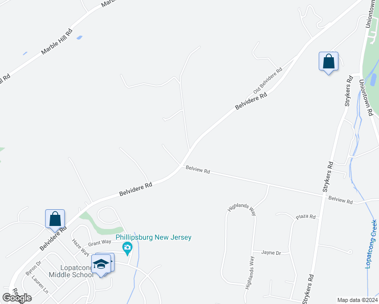 map of restaurants, bars, coffee shops, grocery stores, and more near 1821 Belvidere Road in Phillipsburg