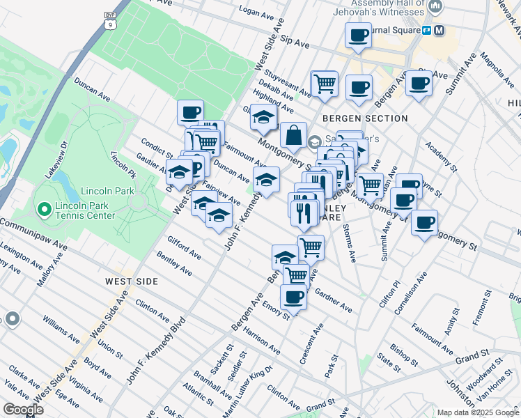 map of restaurants, bars, coffee shops, grocery stores, and more near 75 Duncan Court in Jersey City