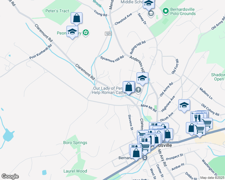 map of restaurants, bars, coffee shops, grocery stores, and more near 6 Orchard Hill Road in Bernardsville