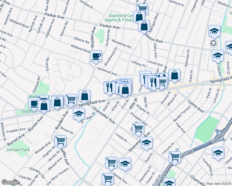 map of restaurants, bars, coffee shops, grocery stores, and more near 35 Becker Terrace in Irvington
