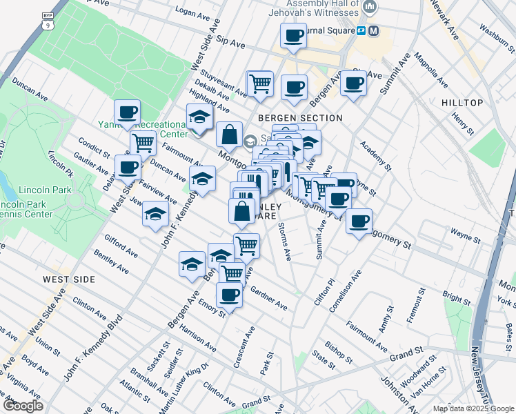 map of restaurants, bars, coffee shops, grocery stores, and more near 308 Fairmount Avenue in Jersey City