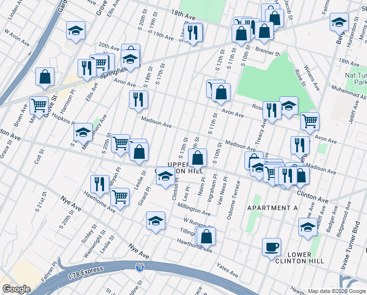 map of restaurants, bars, coffee shops, grocery stores, and more near 833 South 13th Street in Newark