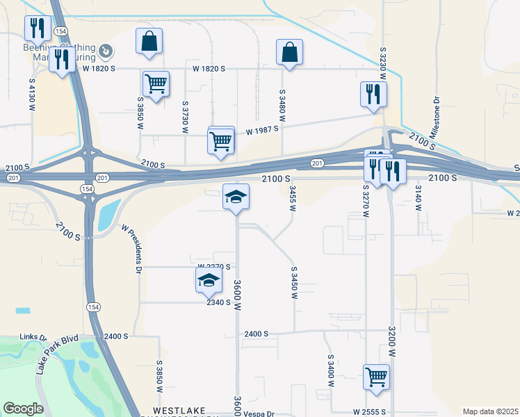 map of restaurants, bars, coffee shops, grocery stores, and more near 2117 3600 West in Salt Lake City