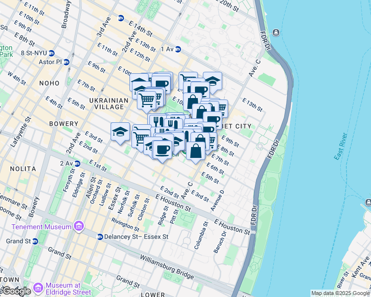 map of restaurants, bars, coffee shops, grocery stores, and more near in New York