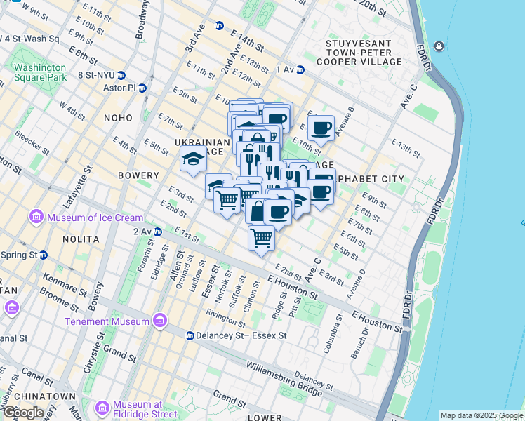 map of restaurants, bars, coffee shops, grocery stores, and more near 518 East 6th Street in New York