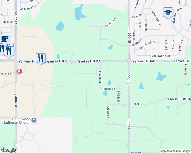 map of restaurants, bars, coffee shops, grocery stores, and more near 8501-8699 South 52nd Street in Lincoln