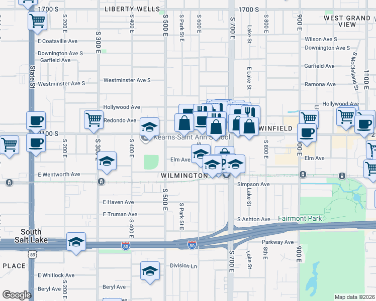 map of restaurants, bars, coffee shops, grocery stores, and more near 562 East Commonwealth Avenue in Salt Lake City