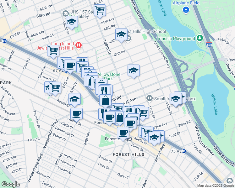 map of restaurants, bars, coffee shops, grocery stores, and more near in Queens