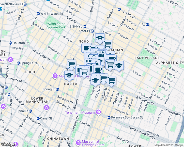 map of restaurants, bars, coffee shops, grocery stores, and more near in New York