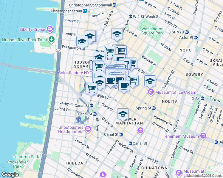 map of restaurants, bars, coffee shops, grocery stores, and more near in New York