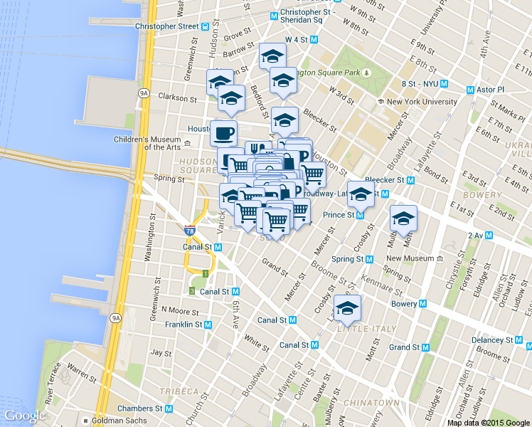 map of restaurants, bars, coffee shops, grocery stores, and more near in New York