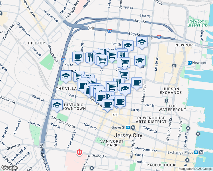 map of restaurants, bars, coffee shops, grocery stores, and more near 272 5th Street in Jersey City