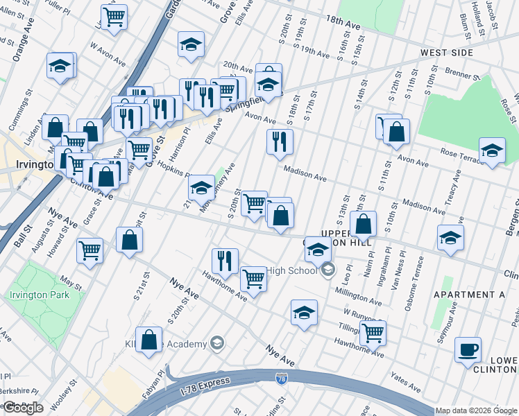 map of restaurants, bars, coffee shops, grocery stores, and more near 905 South 19th Street in Newark