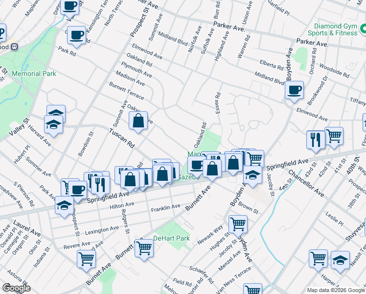 map of restaurants, bars, coffee shops, grocery stores, and more near 145 Oakview Avenue in Maplewood