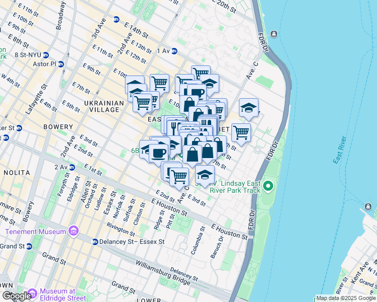 map of restaurants, bars, coffee shops, grocery stores, and more near 200 East 7th Street in New York