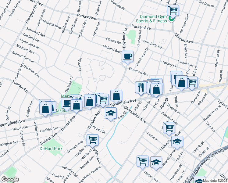 map of restaurants, bars, coffee shops, grocery stores, and more near 200 Boyden Avenue in Maplewood