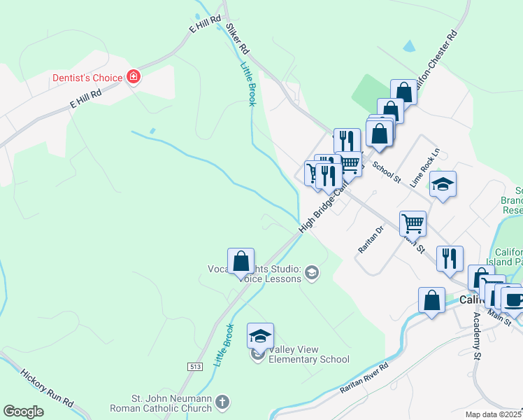 map of restaurants, bars, coffee shops, grocery stores, and more near 417 County Road 513 in Califon