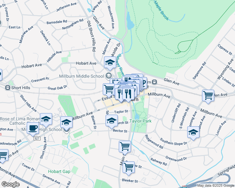 map of restaurants, bars, coffee shops, grocery stores, and more near 257 Essex Street in Essex County