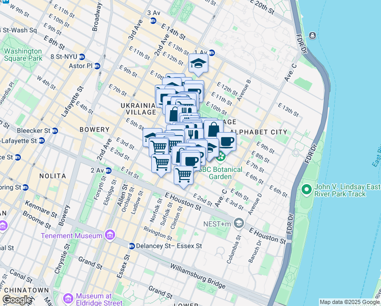 map of restaurants, bars, coffee shops, grocery stores, and more near 523 East 5th Street in New York