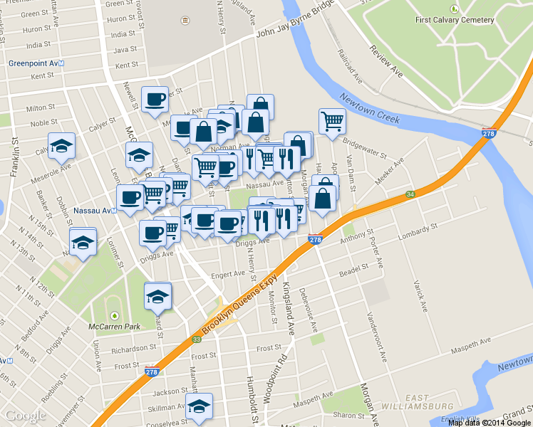 map of restaurants, bars, coffee shops, grocery stores, and more near in Brooklyn