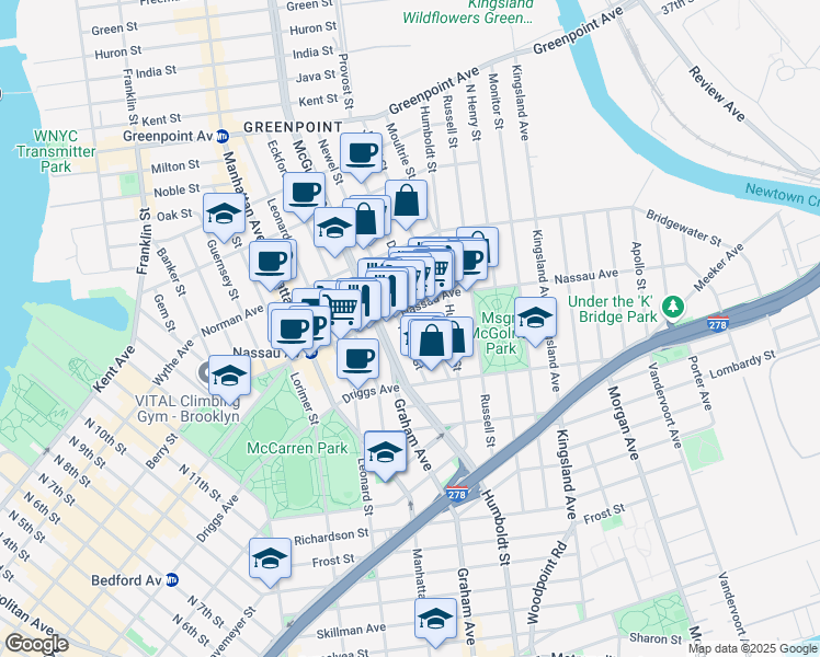map of restaurants, bars, coffee shops, grocery stores, and more near in Brooklyn