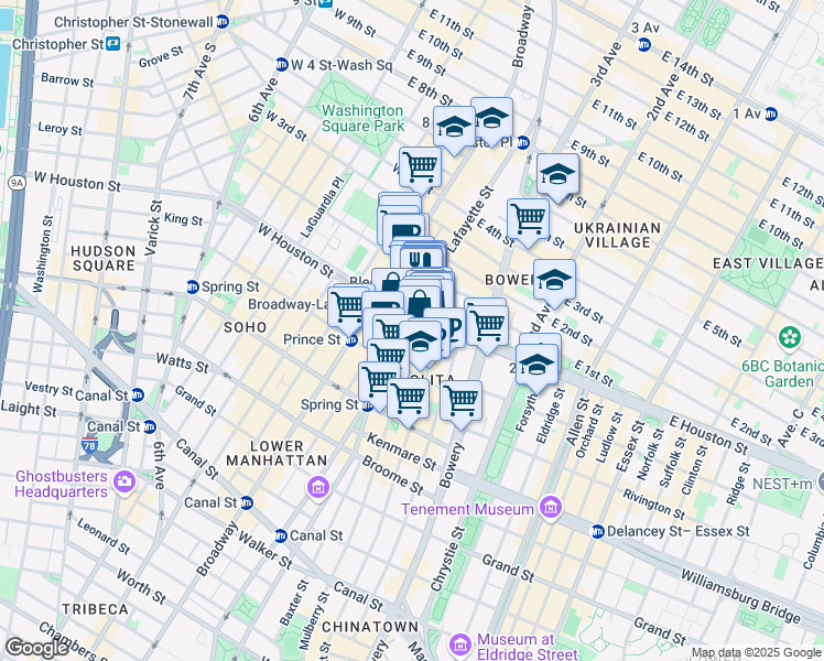 map of restaurants, bars, coffee shops, grocery stores, and more near 324-328 Lafayette Street in New York