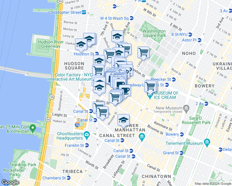 map of restaurants, bars, coffee shops, grocery stores, and more near in New York