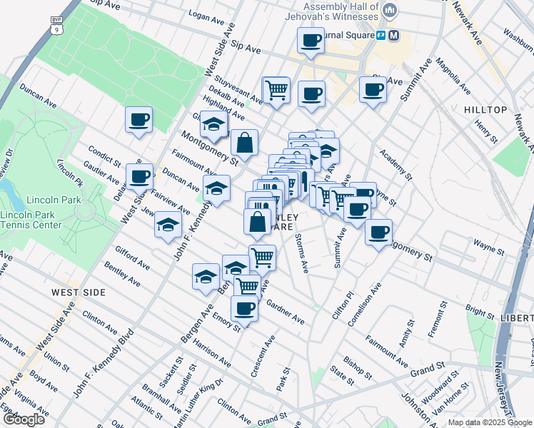 map of restaurants, bars, coffee shops, grocery stores, and more near 308 Fairmount Avenue in Jersey City