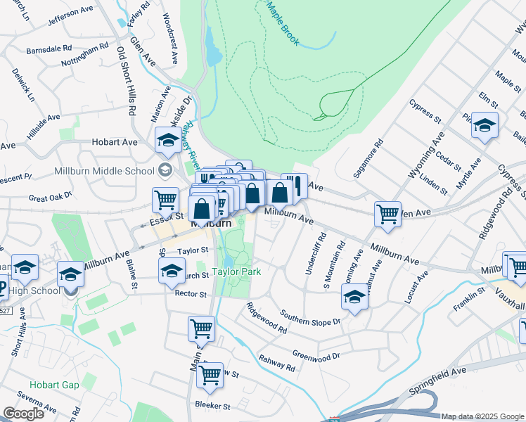 map of restaurants, bars, coffee shops, grocery stores, and more near 46 Essex Street in Essex County