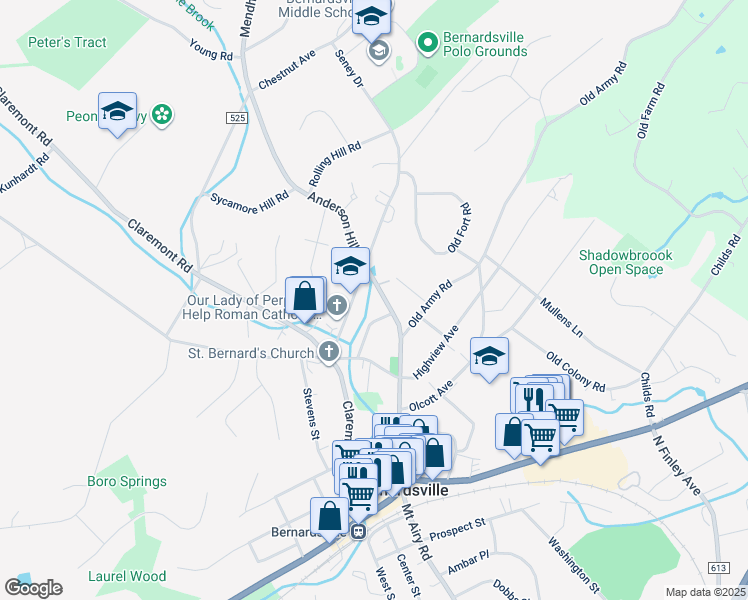 map of restaurants, bars, coffee shops, grocery stores, and more near 31 Seney Drive in Bernardsville