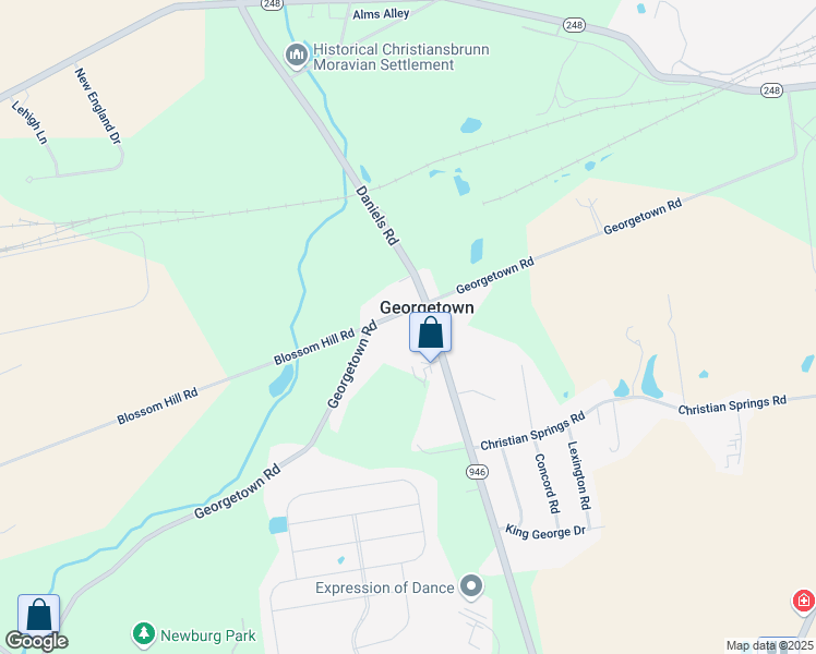 map of restaurants, bars, coffee shops, grocery stores, and more near 2816 Georgetown Road in Nazareth