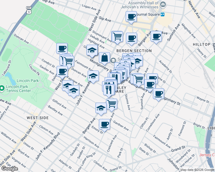map of restaurants, bars, coffee shops, grocery stores, and more near 333 Fairmount Avenue in Jersey City