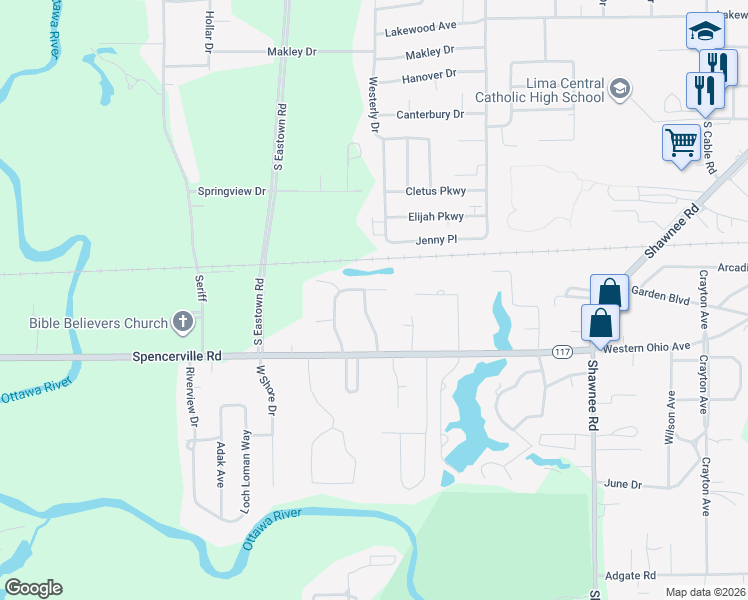 map of restaurants, bars, coffee shops, grocery stores, and more near 2900 Autumn Leaves Court in Lima