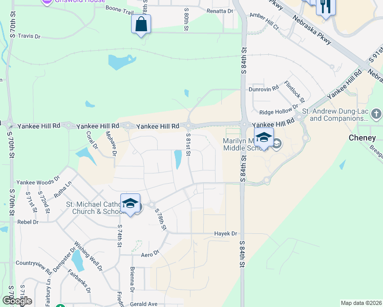 map of restaurants, bars, coffee shops, grocery stores, and more near 8101 Patrick Avenue in Lincoln