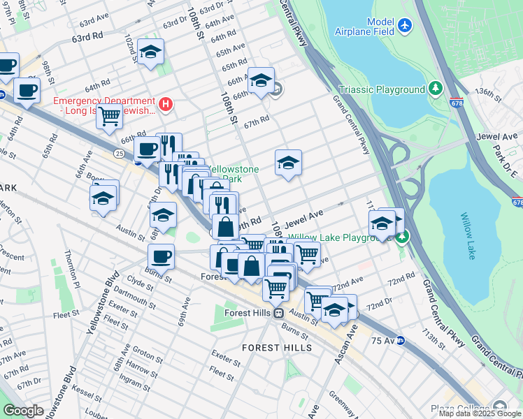 map of restaurants, bars, coffee shops, grocery stores, and more near in Queens