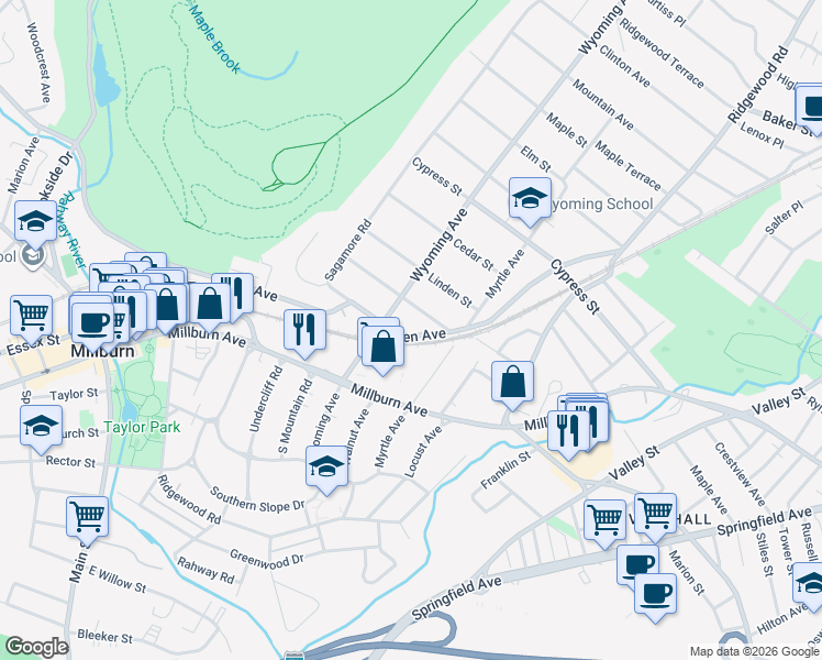 map of restaurants, bars, coffee shops, grocery stores, and more near 60 Chestnut Street in Millburn