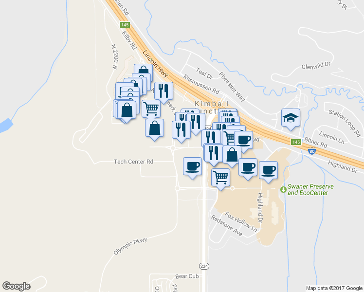 map of restaurants, bars, coffee shops, grocery stores, and more near 6531 North Landmark Drive in Park City