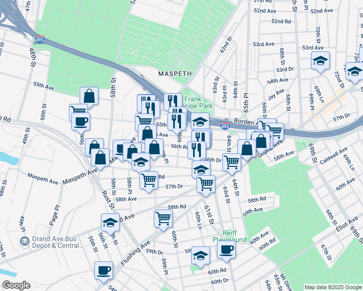 map of restaurants, bars, coffee shops, grocery stores, and more near in Queens